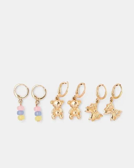 Boucles d'oreilles en boucles de 3 paquets en peluche - Ton or