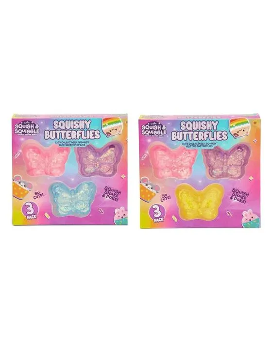 3 Pack ToyMania Squish et Squiggle Squishy Papillons - Assortiment