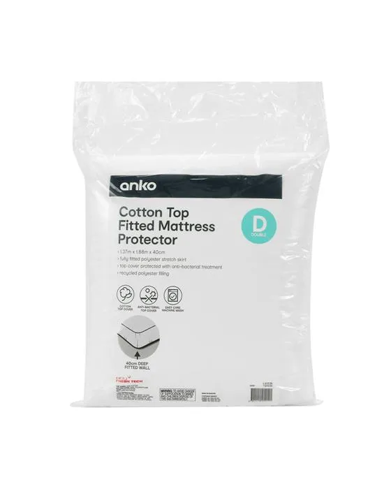 Protecteur de matelas en coton - Lit double, blanc