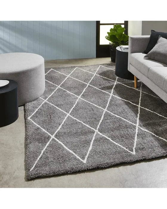 Trellis Shag Rug - Gris, Grand - 235cm x 160cm