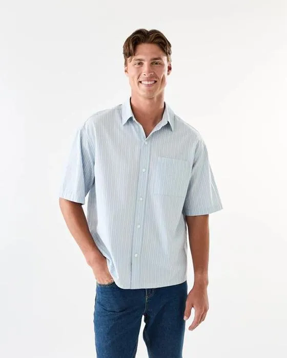 Chemise à manches courtes à rayures de popeline