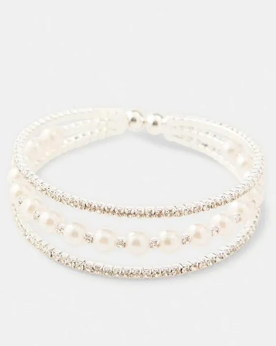 Bracelet en perles de faux-scintillants - tons blanc et argent