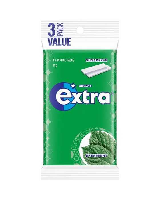 3 Pack Valeur Wrigley extra Spearmint sucre sans mâcher Gum 81g