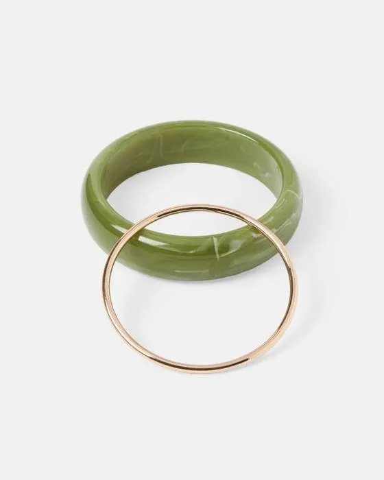 2 Pack Bangles Ronds Couffées - Vert et Or Ton