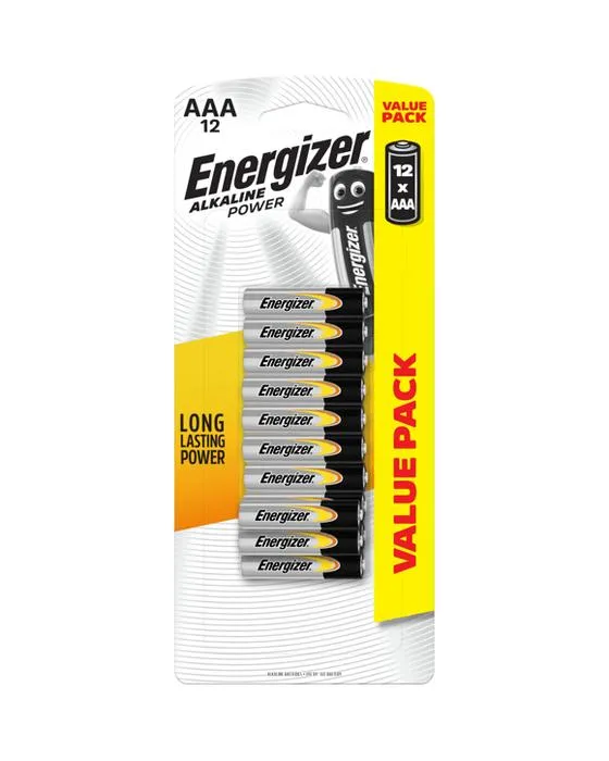 12 Pack Energizer Power AAA Alkaline Batteries Value Pack