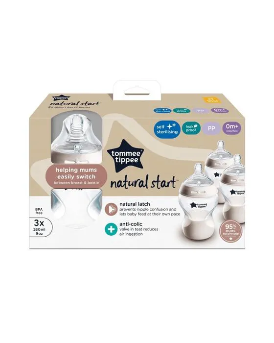 3 Pack Tommee Tippee Bottles pour bébé de démarrage naturel