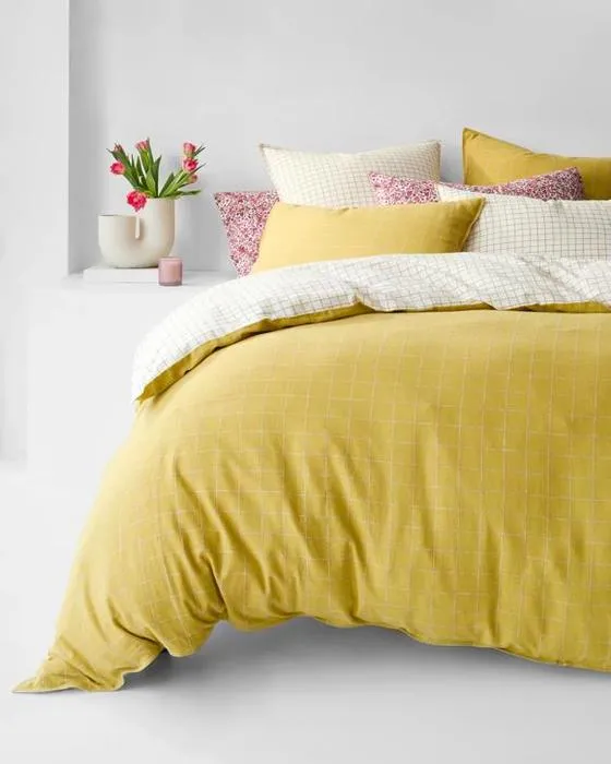 Cible de vérification de lin/coton Cover Set - Super King Bed - Jaune