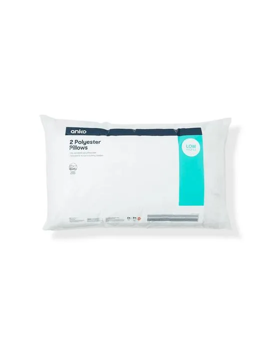 Oreillers en polyester 2 paquets - Profil bas, blanc