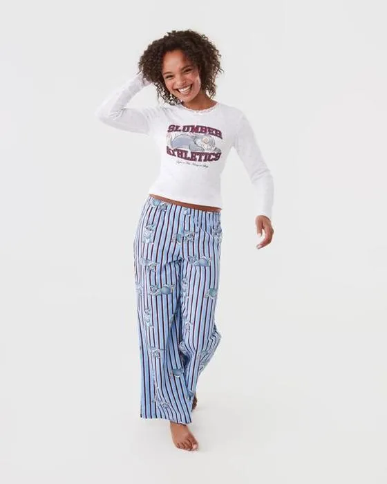 License de thumper Pointelle tricoté Top et Woven Pantalons Pyjama Set