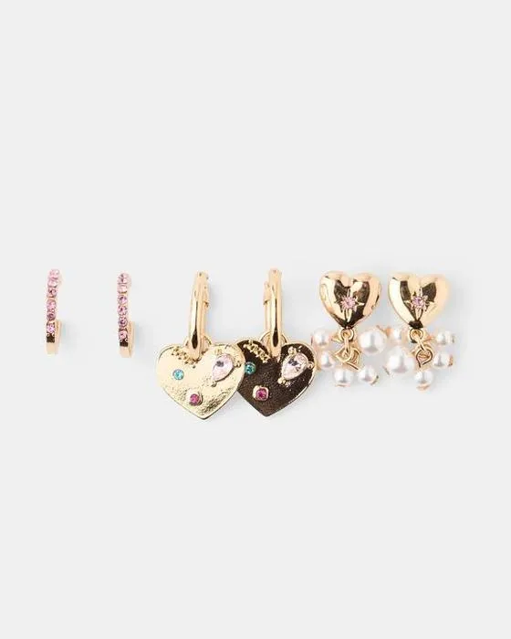 Boucles d'oreilles 3 Pack Coeur Hoop - Ton or