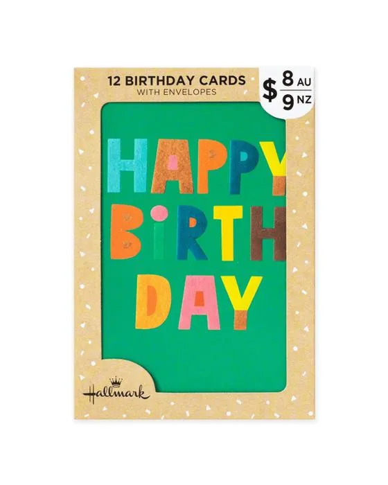 12 cartes d'anniversaire Pack Hallmark - Joyeux anniversaire et ballons souriants
