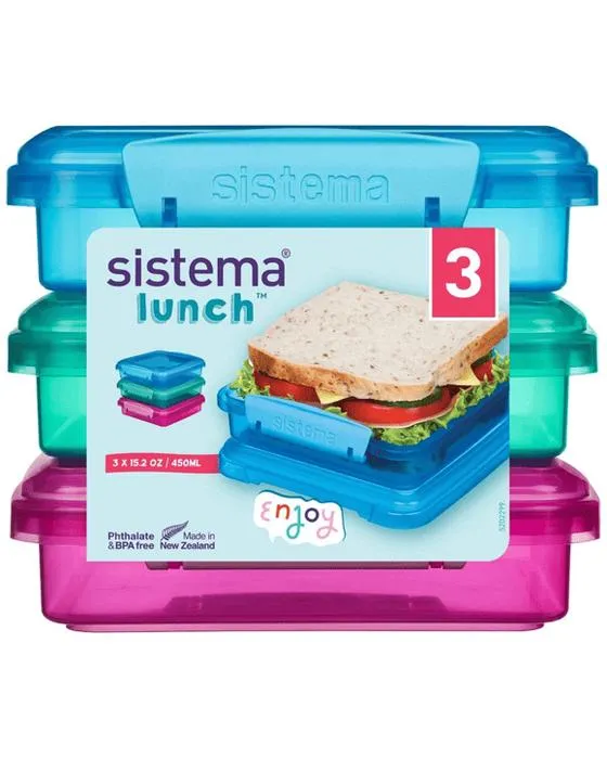 Boîte à sandwich Sistema à emporter 450mL 3Pk rose/bleu/thé