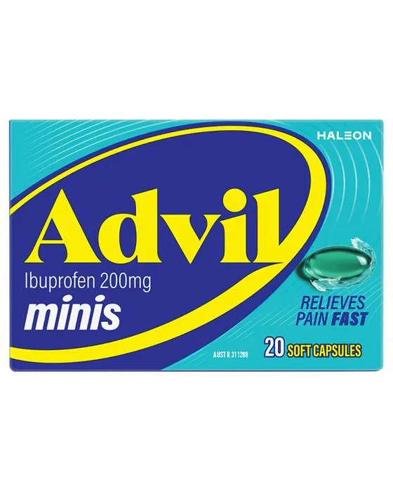 20 Pack Ibuprofène Advil 200 mg Minis Capsules liquides